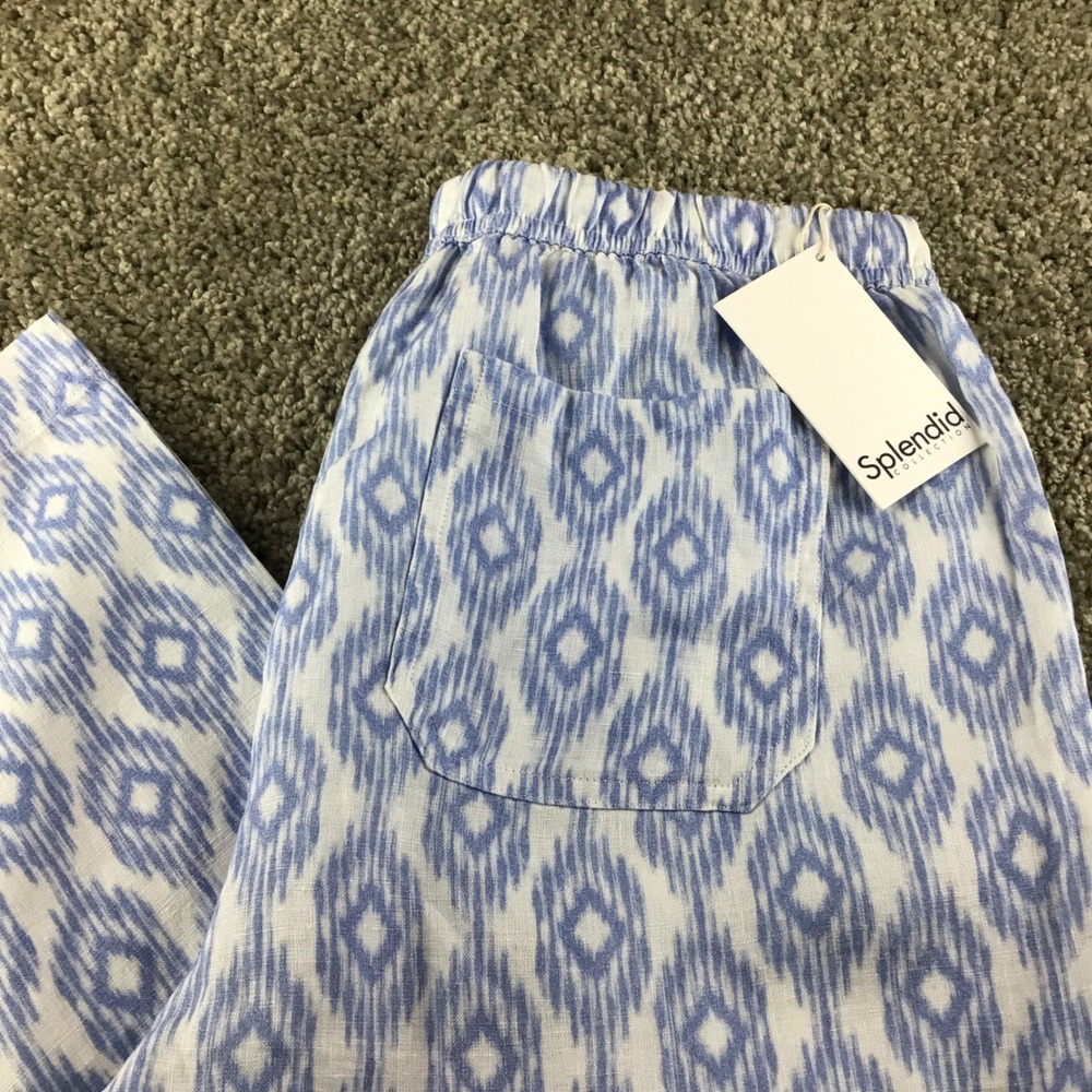 Splendid Womens Blue Ikat Pattern Linen Crop Wide Leg Lounge Pants Size S NWT